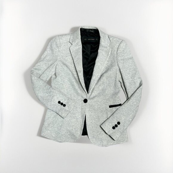 Zara Jackets & Blazers - Zara Basic sz M gray blazer w/faux black leather trim classy stylish clean lines